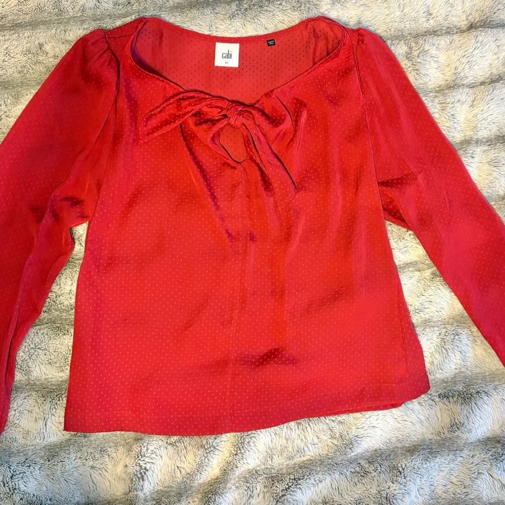 CAbi Red Women's Top with Bow Detail
